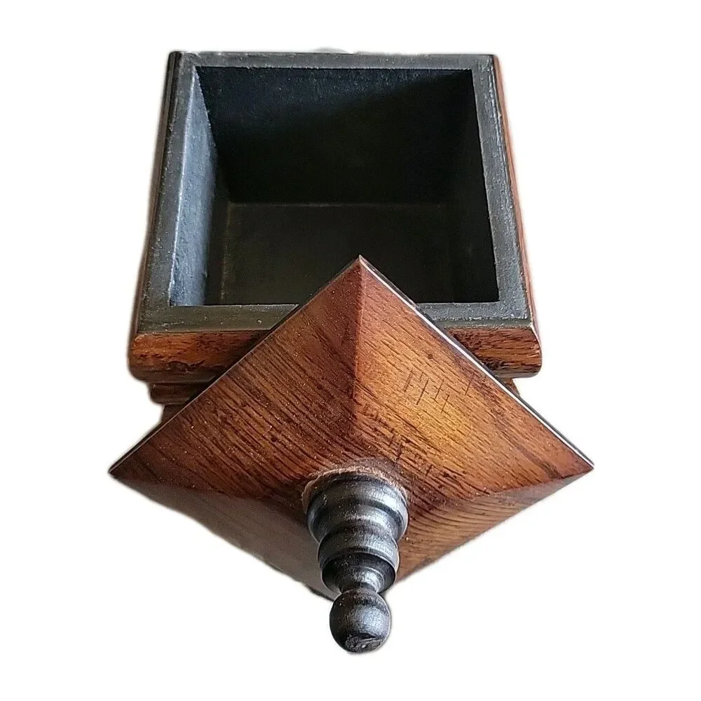 Wood Trinket Box w/ Lid & Feet - Square - Solid Wood - 5